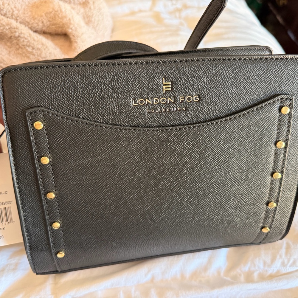 London Fog Black Crossbody Bag with Gold Accents